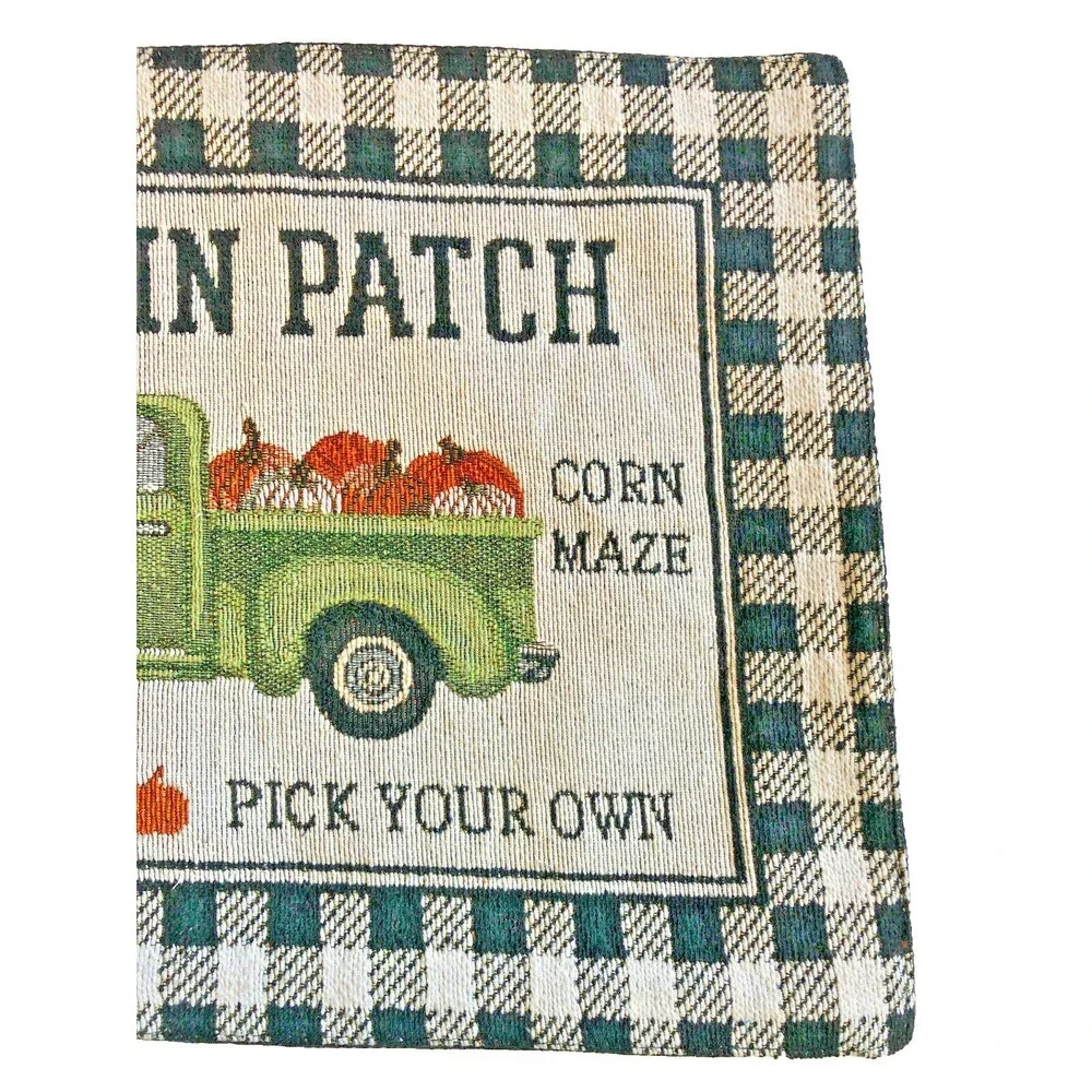 Thanksgiving Farm Truck Placemats Set of 4 Buffalo Check Pumpkin Autumn 13x18